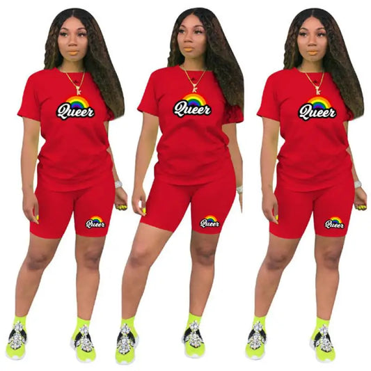 Women's Shorts Women Tracksuit T-shirt+Shorts 2 Pieces Set Women's Summer Suit Women Clothing Female O-Neck Casual QUEEN Set